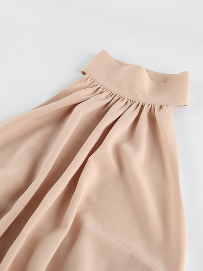 Daily Dresses Mini Khaki Sleeveless Backless High Collar Natural Waist Dress