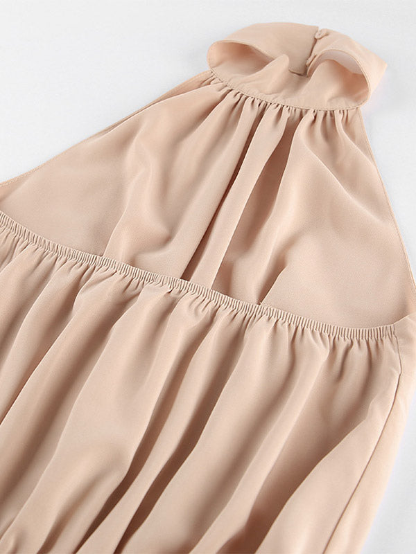 Daily Dresses Mini Khaki Sleeveless Backless High Collar Natural Waist Dress