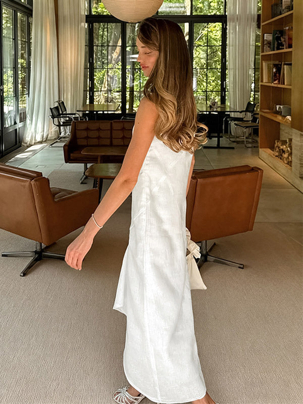 Daily Dresses Maxi For Woman Sleeveless Jewel Neck Natural Waist Elegant White Dress