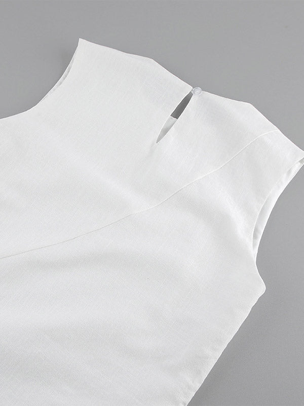 Daily Dresses Maxi For Woman Sleeveless Jewel Neck Natural Waist Elegant White Dress