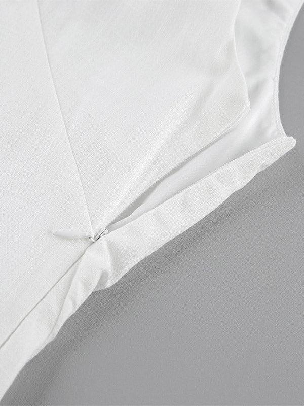 Daily Dresses Maxi For Woman Sleeveless Jewel Neck Natural Waist Elegant White Dress