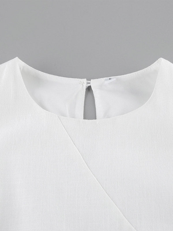 Daily Dresses Maxi For Woman Sleeveless Jewel Neck Natural Waist Elegant White Dress