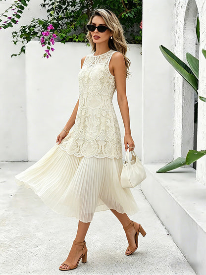 Daily Dresses Maxi Daily For Woman Sleeveless Jewel Neck Natural Waist Chic Lace Dress