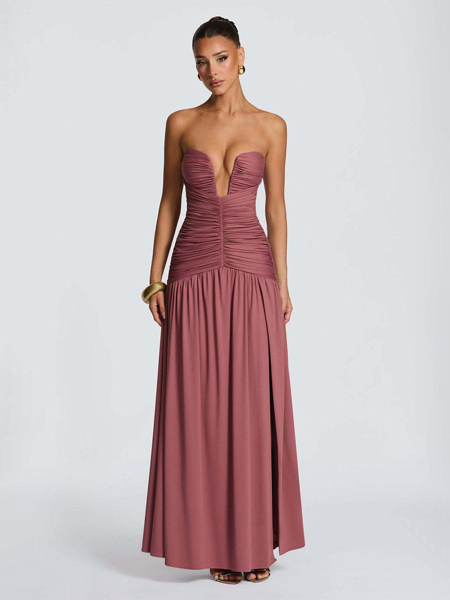 Party Dress Maxi Coffee Brown Halter Zipper Sleeveless Backless Elegant Semi Formal Dress
