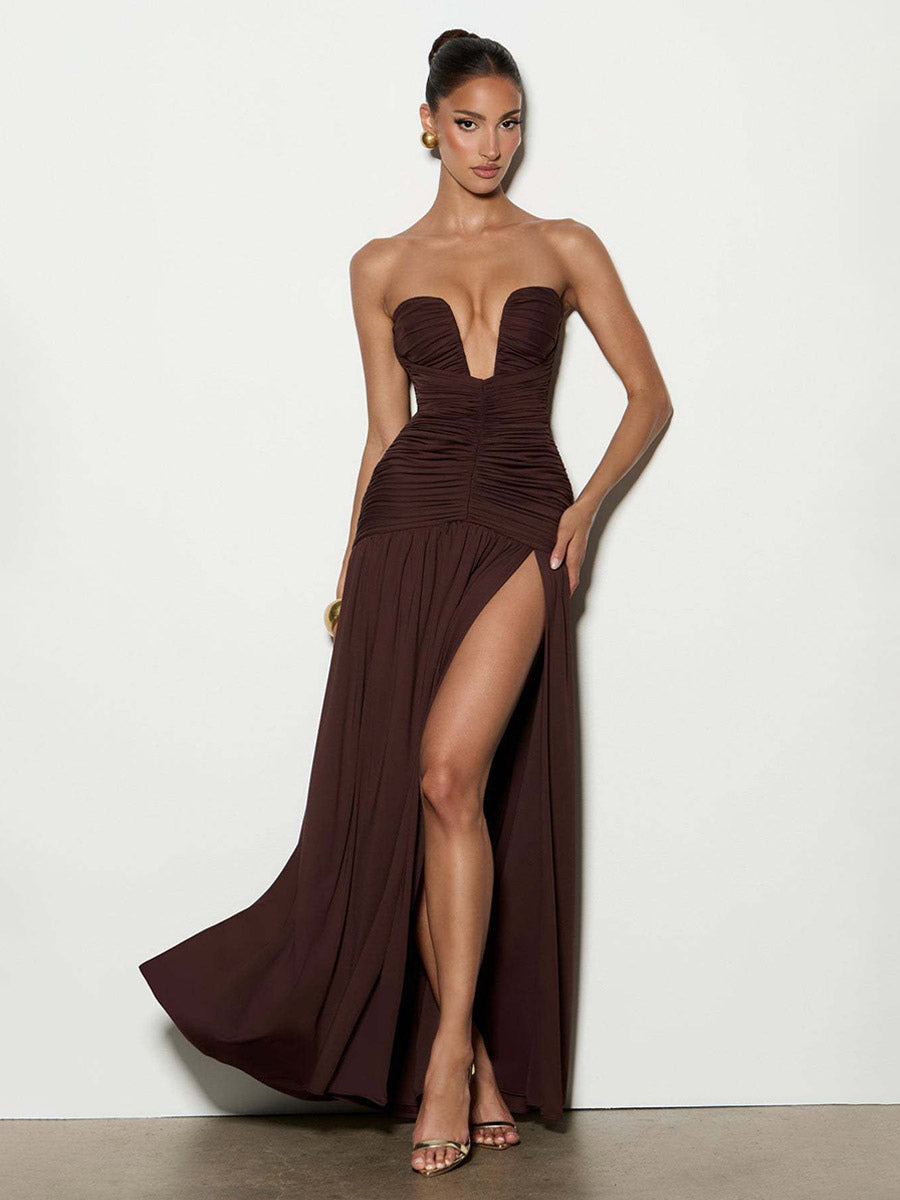 Party Dress Maxi Coffee Brown Halter Zipper Sleeveless Backless Elegant Semi Formal Dress