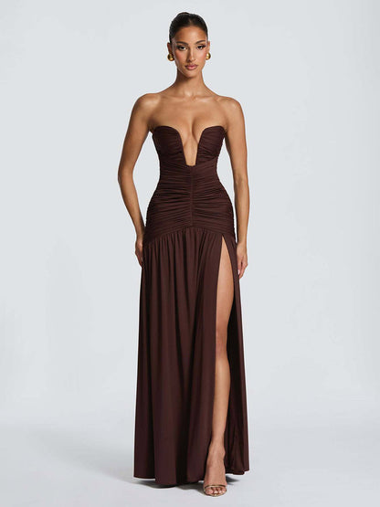 Party Dress Maxi Coffee Brown Halter Zipper Sleeveless Backless Elegant Semi Formal Dress