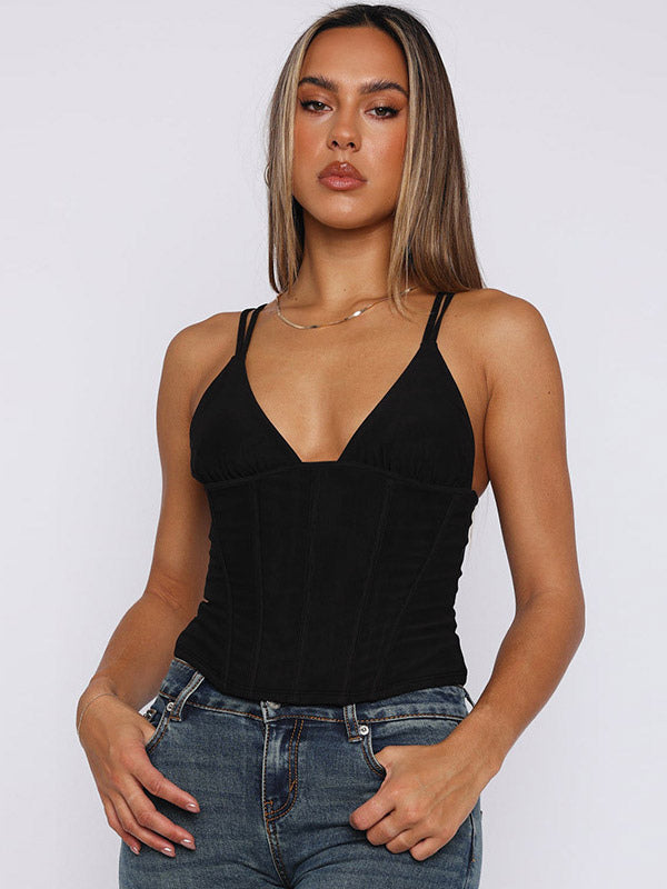 Burgundy Cami Top Straps Neck Chic Women Camis