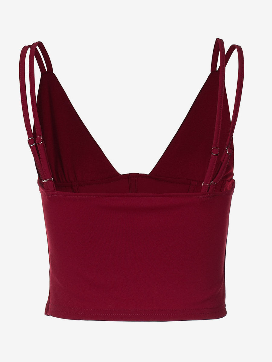 Burgundy Cami Top Straps Neck Chic Women Camis