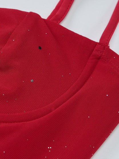 Night Out Dresses Red Sleeveless Straps Neck Asymmetrical Summer Dress