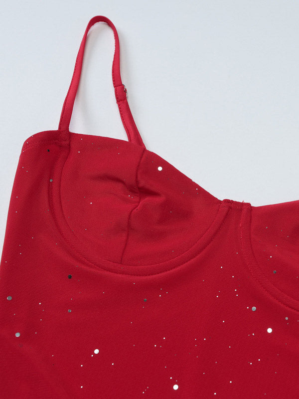 Night Out Dresses Red Sleeveless Straps Neck Asymmetrical Summer Dress