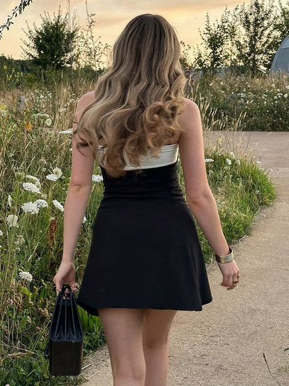 Night Out Dresses White Polyester Two-Tone Sleeveless Strapless Summer Dress