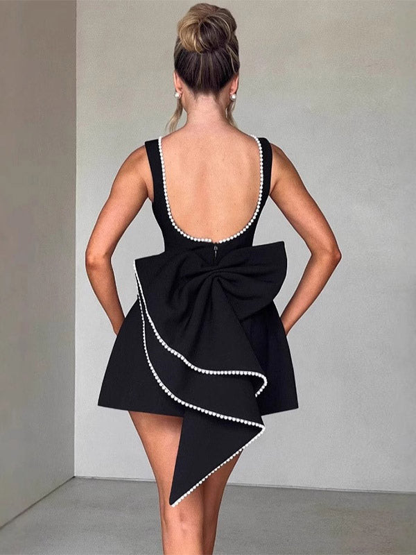 Party Dress Mini White Jewel Neck Pearls Sleeveless Backless Sexy Semi Formal Dress