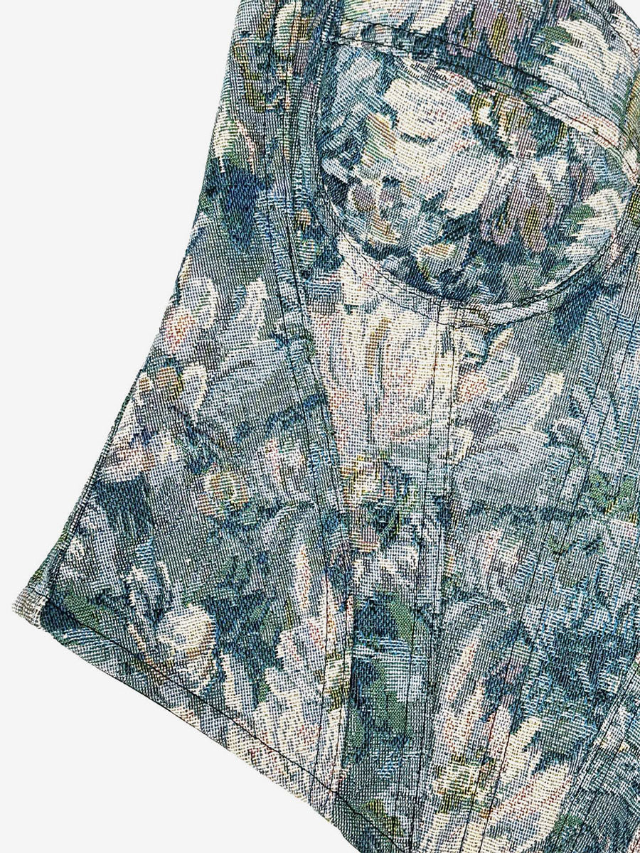 Corset Tops Blue Retro Sleeveless Strapless Printed Slim Fit Tops