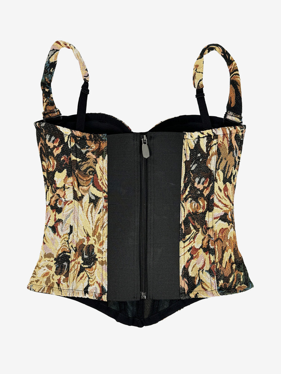 Corset Tops Blue Retro Sleeveless Strapless Printed Slim Fit Tops