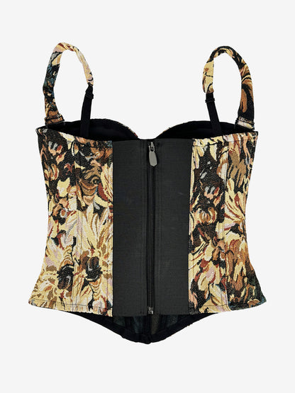 Corset Tops Blue Retro Sleeveless Strapless Printed Slim Fit Tops