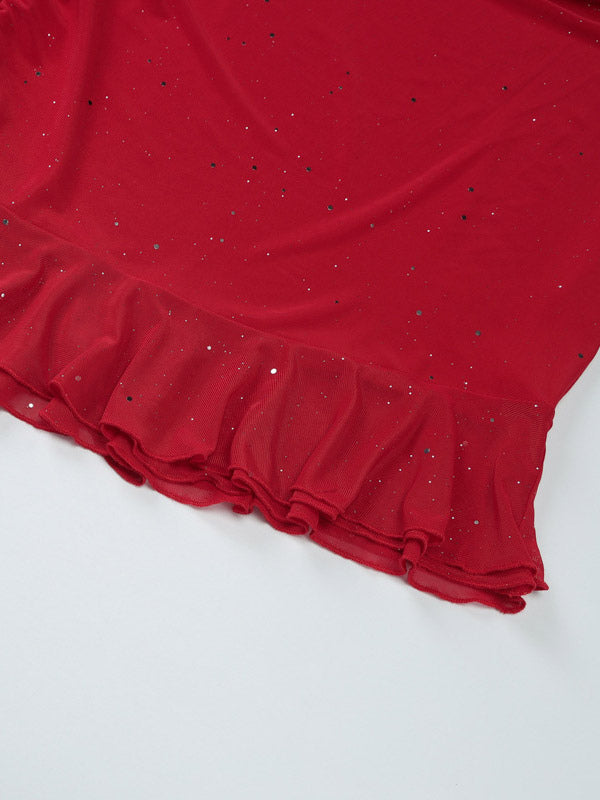 Night Out Dresses Red Sleeveless Straps Neck Asymmetrical Summer Dress