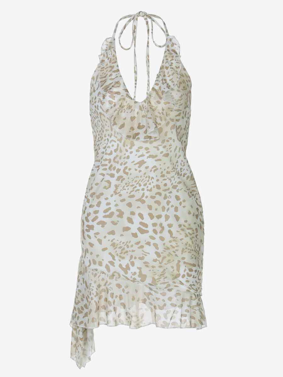 Night Out Dresses Leopard Polyester Leopard Print Sleeveless Halter Asymmetrical Summer Dress