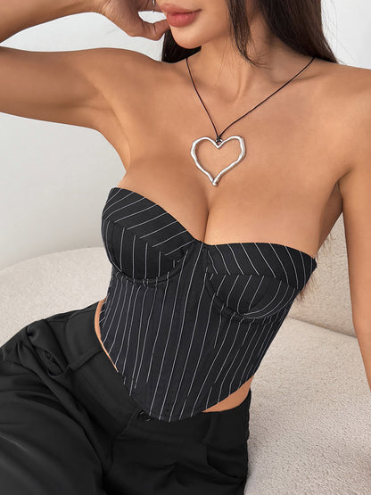 Corset Tops Black Chic Sleeveless Strapless Slim Fit Lace-up Tops