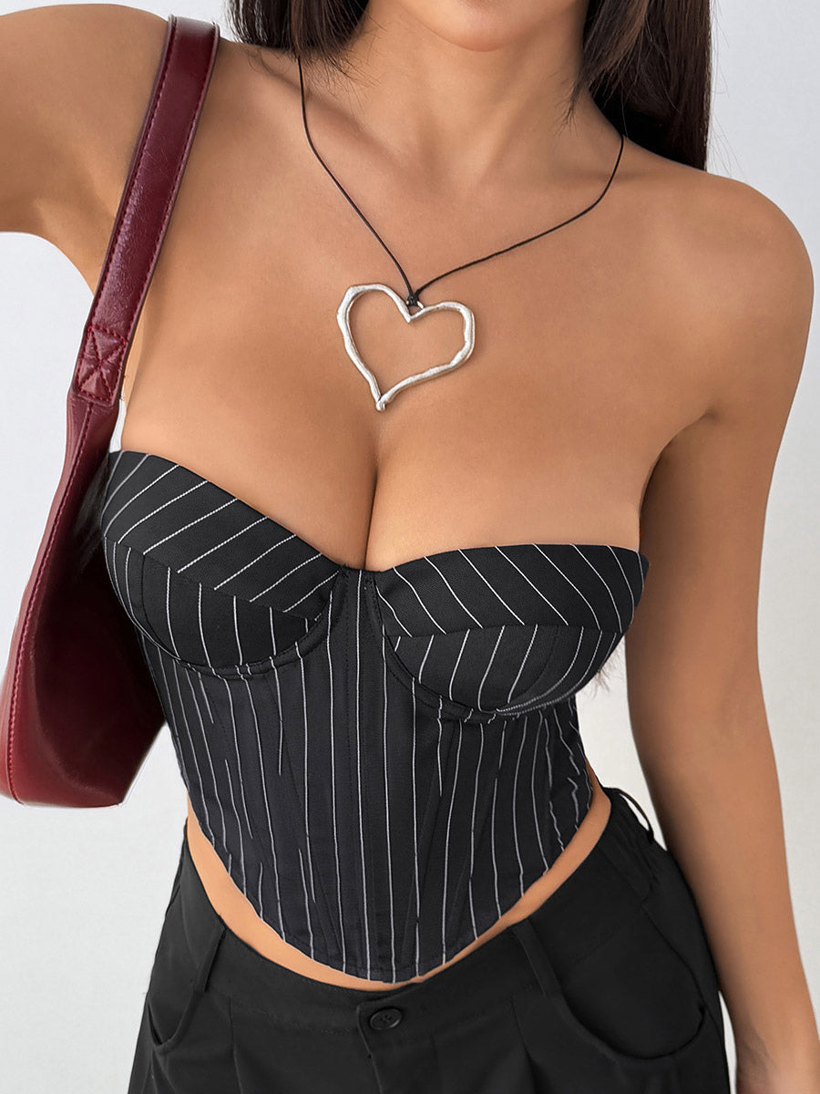 Corset Tops Black Chic Sleeveless Strapless Slim Fit Lace-up Tops