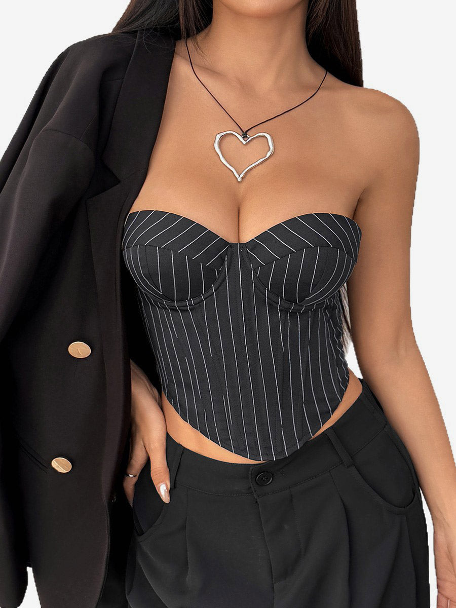 Corset Tops Black Chic Sleeveless Strapless Slim Fit Lace-up Tops