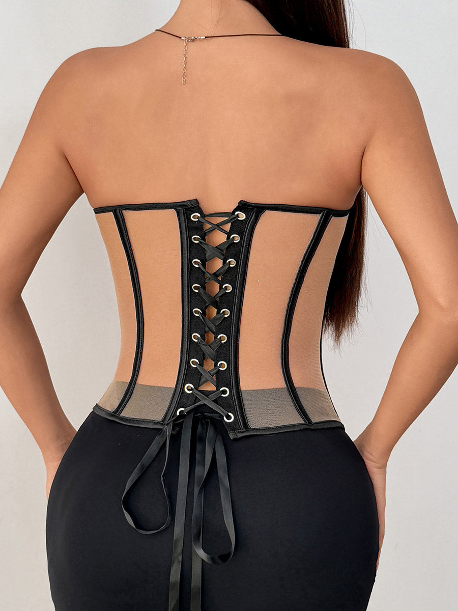 Corset Tops Tops Nude Sexy Sleeveless Strapless Slim Fit Lace-up