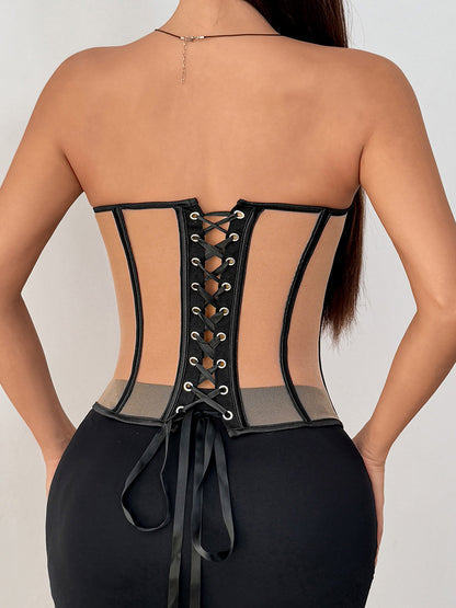 Corset Tops Tops Nude Sexy Sleeveless Strapless Slim Fit Lace-up