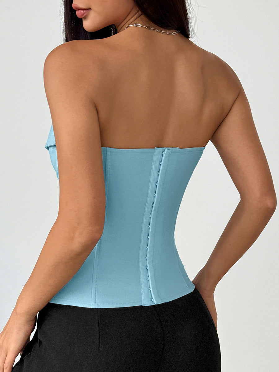 Corset Tops White Sexy Sleeveless Gray Strapless Blazer-Style With Striped Tie