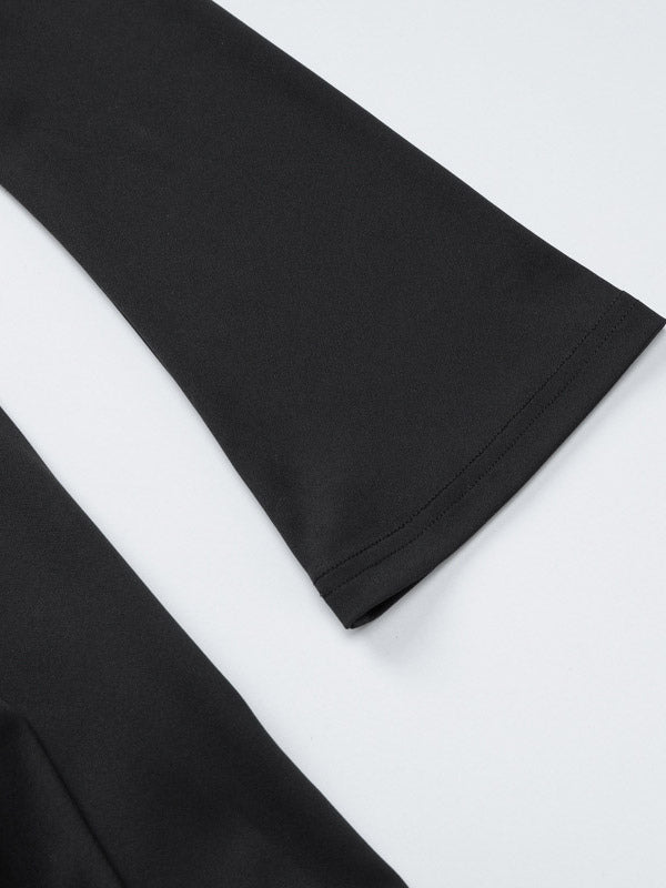 Date Night Dresses Mini Long Sleeves Two-Tone Off-The-Shoulder Chic Black Dress