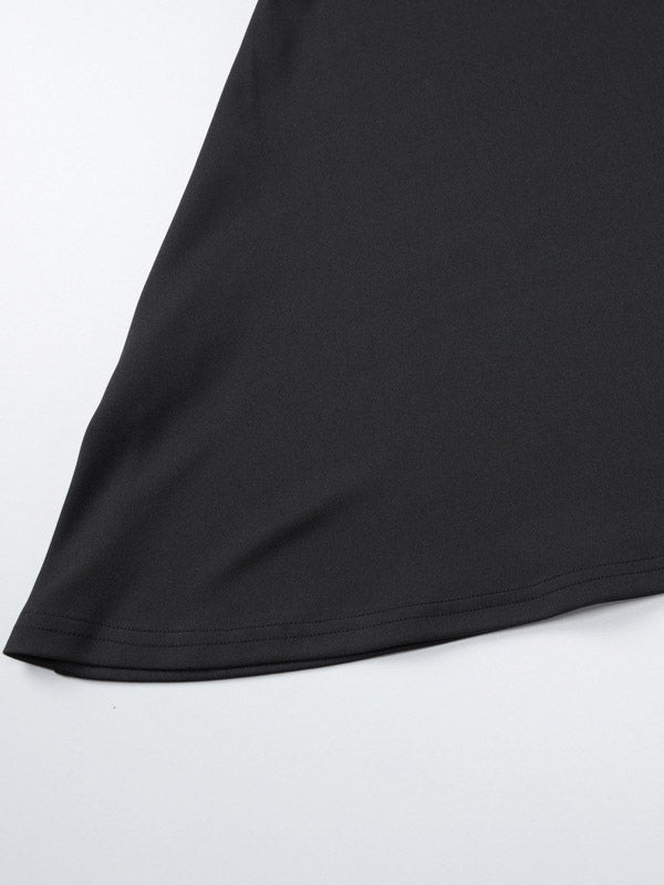 Date Night Dresses Mini Long Sleeves Two-Tone Off-The-Shoulder Chic Black Dress
