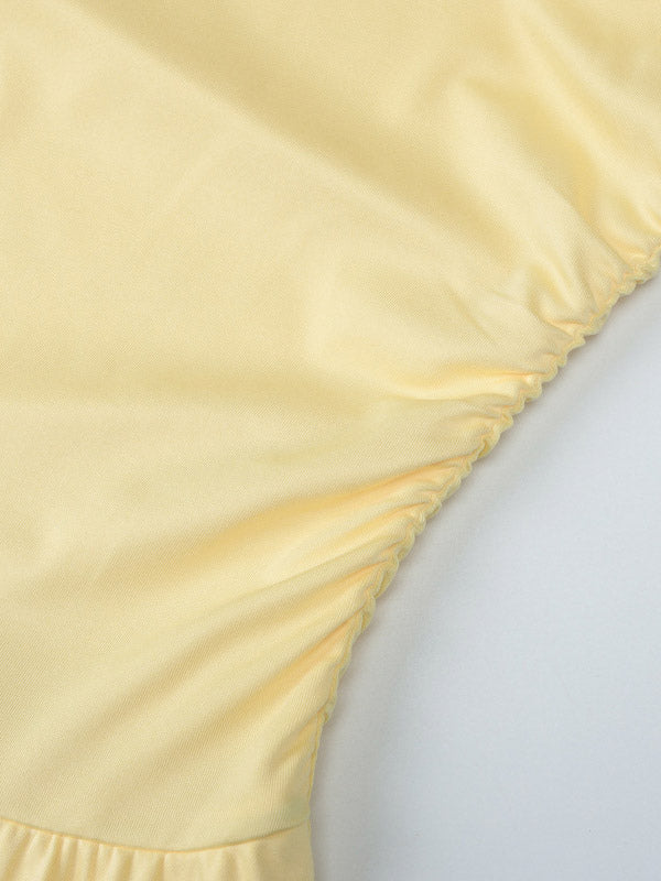 Date Night Dresses Mini Lace Up Sleeveless Backless Straps Neck Sexy Yellow Dress