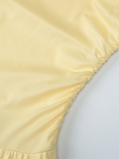 Date Night Dresses Mini Lace Up Sleeveless Backless Straps Neck Sexy Yellow Dress