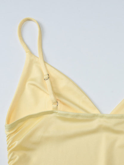 Date Night Dresses Mini Lace Up Sleeveless Backless Straps Neck Sexy Yellow Dress