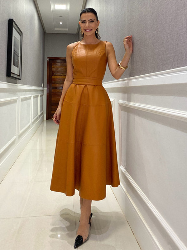 Date Night Dresses Midi Sleeveless Jewel Neck Chic Green Dress