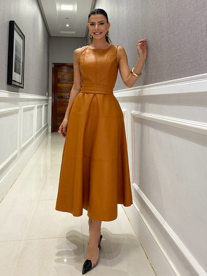 Date Night Dresses Midi Sleeveless Jewel Neck Chic Green Dress