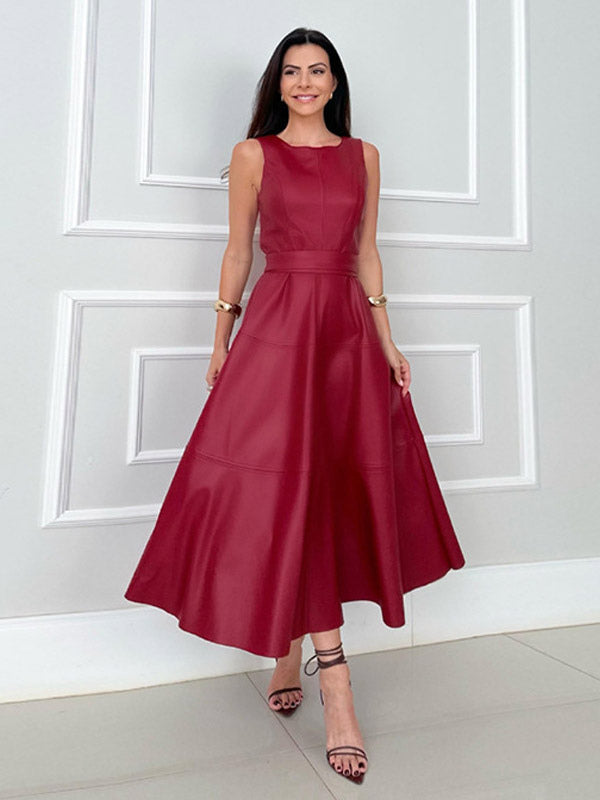 Date Night Dresses Midi Sleeveless Jewel Neck Chic Green Dress