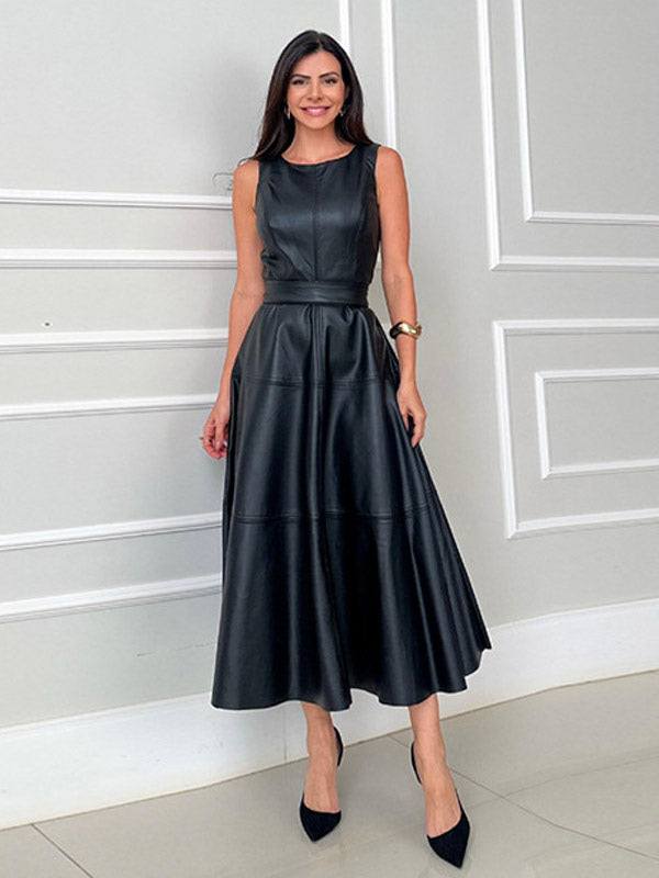 Date Night Dresses Midi Sleeveless Jewel Neck Chic Green Dress