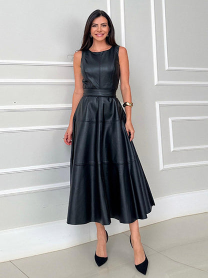 Date Night Dresses Midi Sleeveless Jewel Neck Chic Green Dress