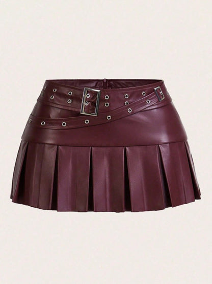 Skirts Auburn Natural Waist PU Leather Chic Fall Short Women's Bottoms