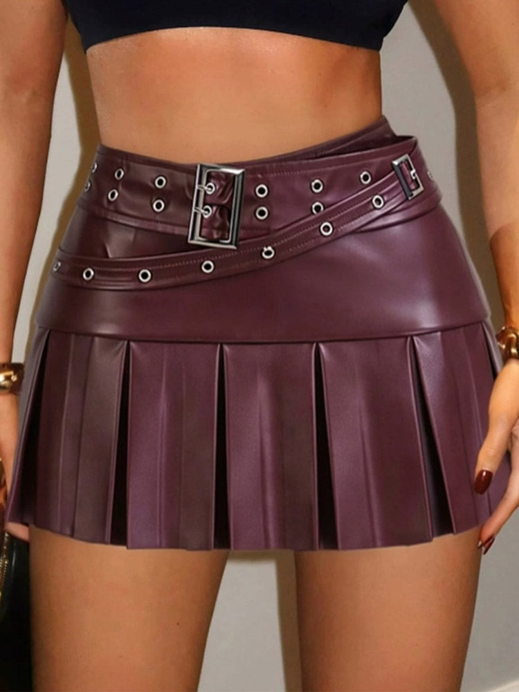 Skirts Auburn Natural Waist PU Leather Chic Fall Short Women's Bottoms