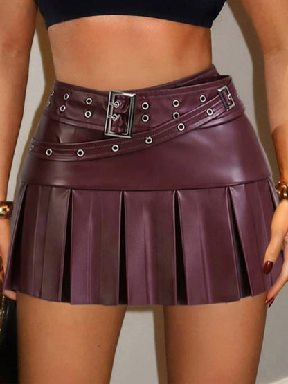 Skirts Auburn Natural Waist PU Leather Chic Fall Short Women's Bottoms