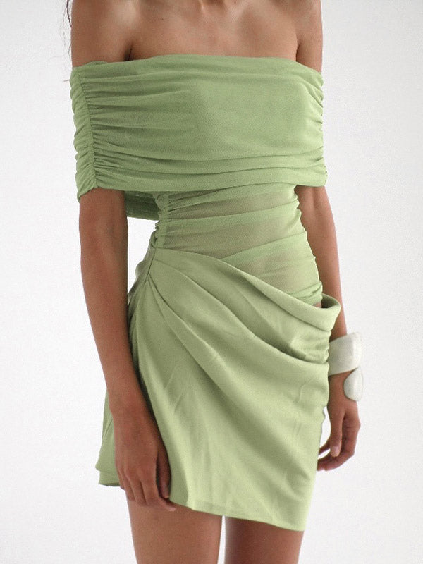 Party Dress Dresses Mini Green Strapless Pleated Sleeveless Semi Formal Dress