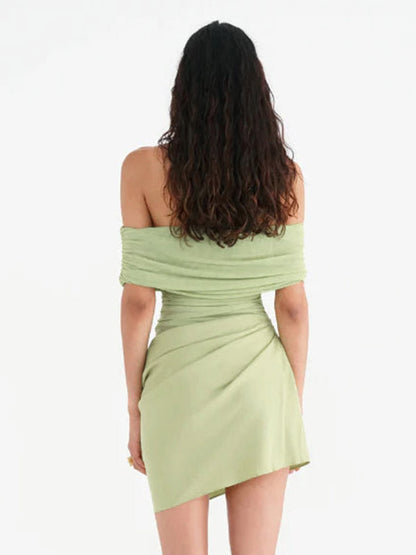 Party Dress Dresses Mini Green Strapless Pleated Sleeveless Semi Formal Dress