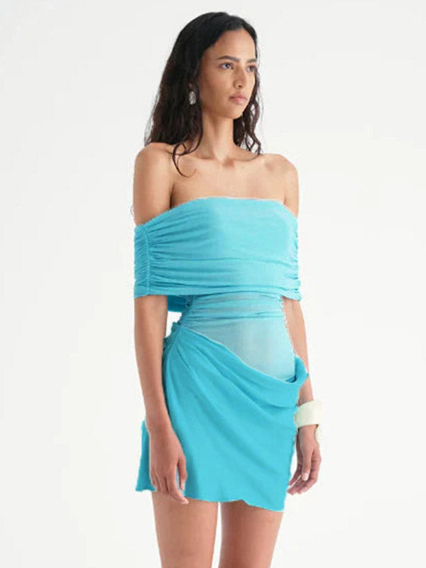 Party Dress Dresses Mini Green Strapless Pleated Sleeveless Semi Formal Dress