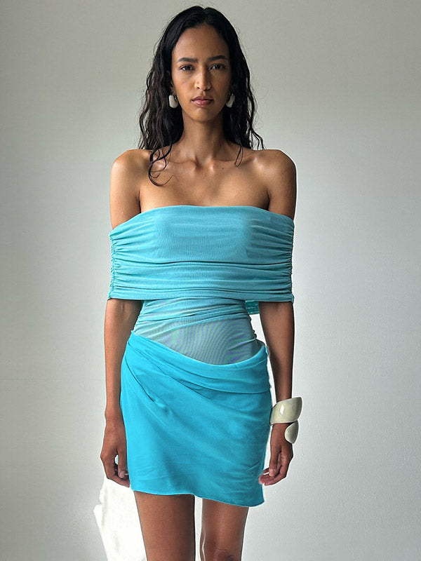 Party Dress Dresses Mini Green Strapless Pleated Sleeveless Semi Formal Dress
