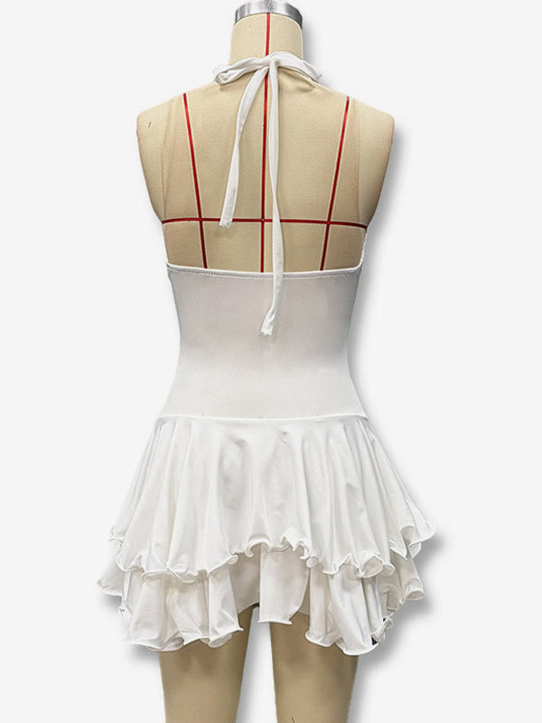Date Night Dresses Mini Backless Pleated Lace Up Sleeveless V-Neck Chic Red Dress