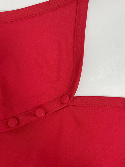 Date Night Dresses Mini Backless Pleated Lace Up Sleeveless V-Neck Chic Red Dress