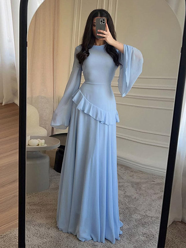 Party Dress Maxi Burgundy Jewel Neck Lace Up Long Sleeves Flared Sleeves Sexy Dress