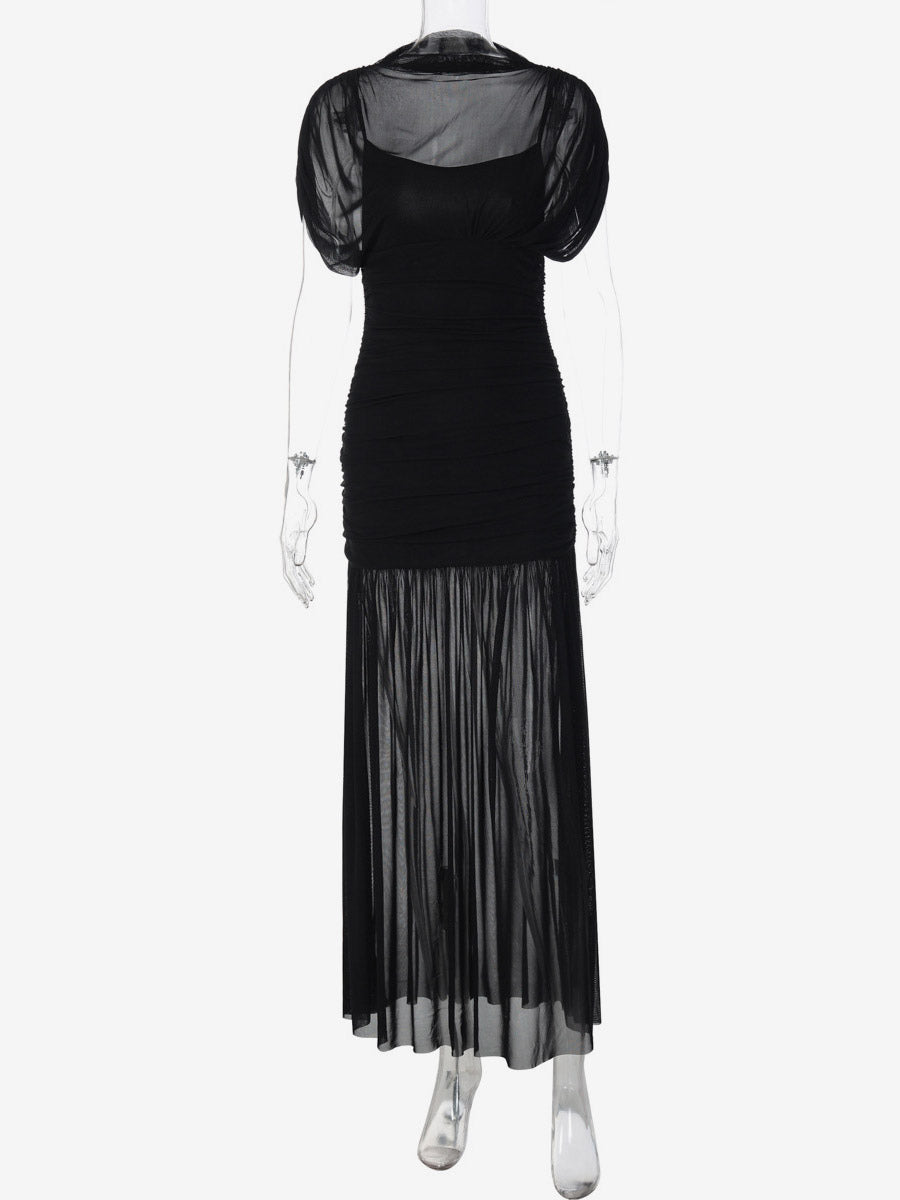 Night Out Dresses Black Short Sleeves High Collar Summer Dress