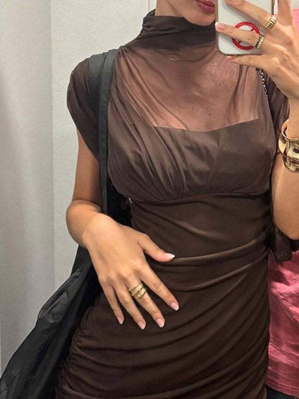 Night Out Dresses Black Short Sleeves High Collar Summer Dress