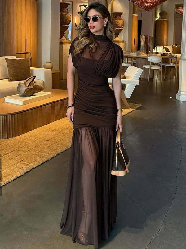 Night Out Dresses Black Short Sleeves High Collar Summer Dress